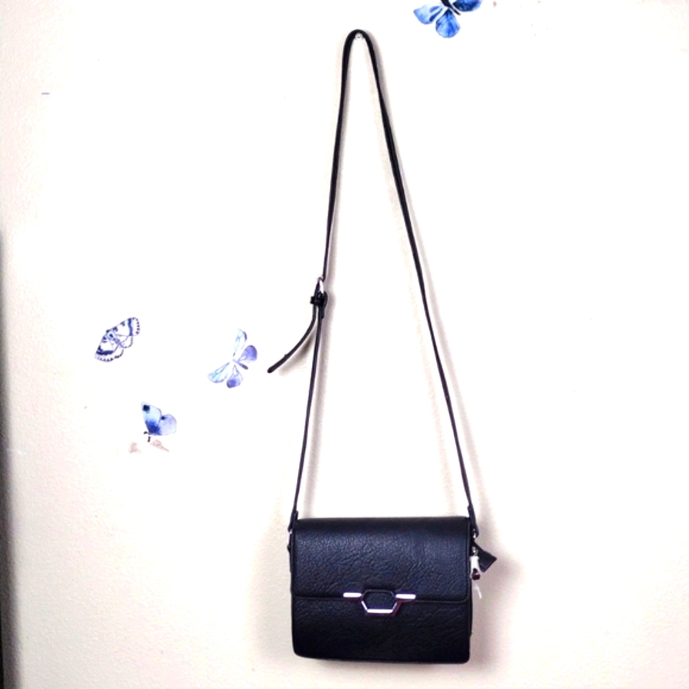 Isabelle classic flap black faux leather crossbody bag